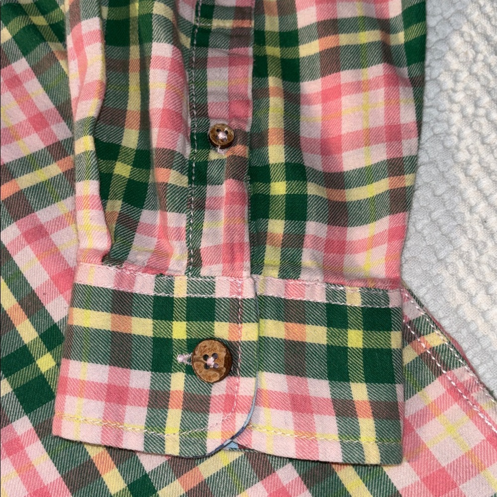 Vintage 1946 Preppy Plaid Button-Up Shirt Tropical Green Charleston Pink Lrg EUC - Picture 7 of 13